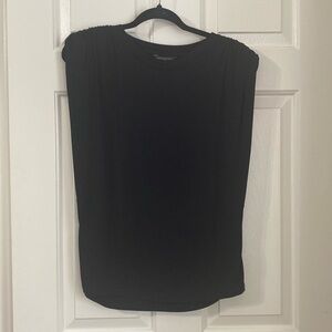NWOT black jersey knit crew neck muscle tank with shoulder pads details